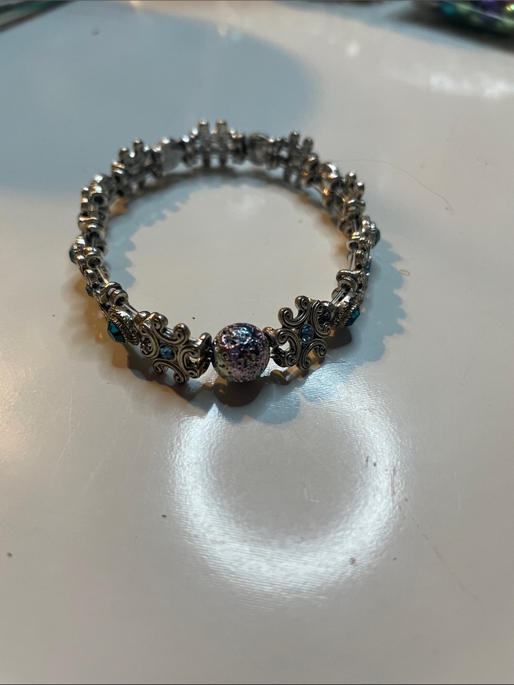 Silver-Tone Bracelet with Iridescent Center Bead - Women's Jewelry